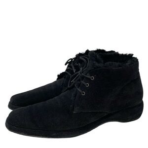 SALVATORE FERRAGAMO Ankle Boots Fur Lined Black Suede Italy 7 AA Narrow
